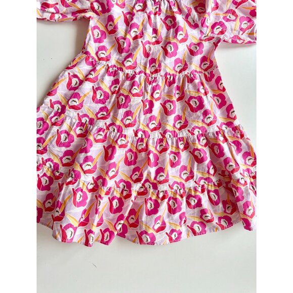 Girls' ZARA Pink Floral Cotton Poplin Puff Sleeve Tiered Dress, Size 13-14 - Picture 4 of 10